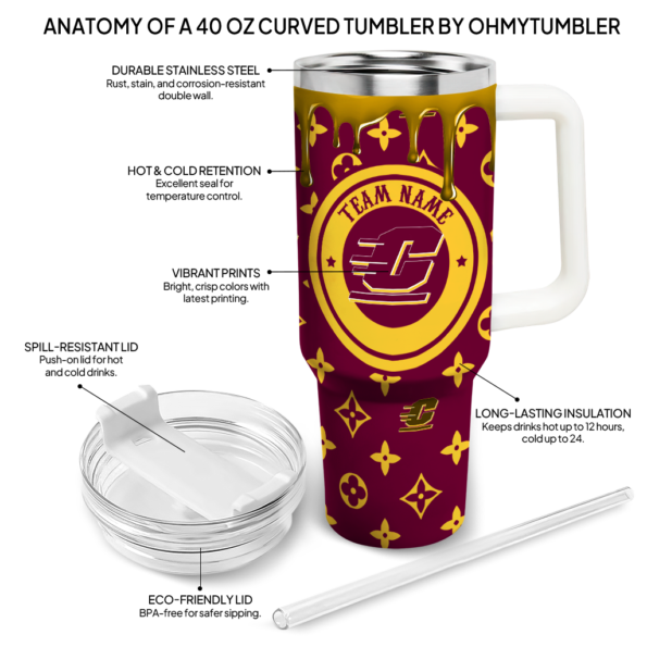 customized central michigan chippewas bullseye drips maroon curved tumbler new arrival.webp