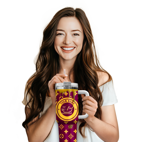 customized central michigan chippewas bullseye drips maroon curved tumbler premium grade.webp