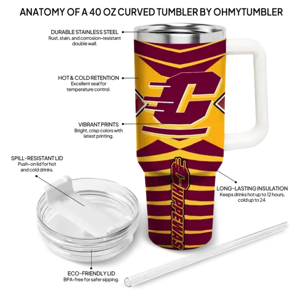 customized central michigan chippewas chevron layers maroon curved tumbler new arrival.webp