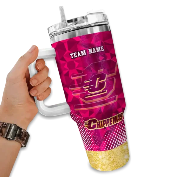 customized central michigan chippewas geometric prism maroon curved tumbler fashion forward.webp