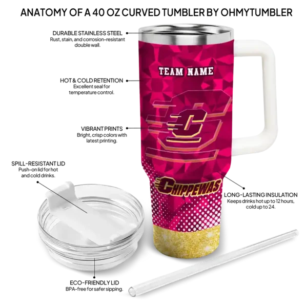 customized central michigan chippewas geometric prism maroon curved tumbler new arrival.webp