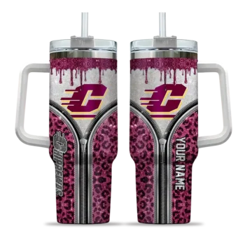 customized central michigan chippewas leopard zipper maroon curved tumbler best selling.webp