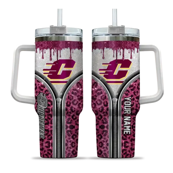 customized central michigan chippewas leopard zipper maroon curved tumbler best selling.webp