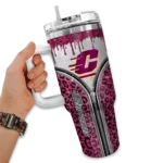 customized central michigan chippewas leopard zipper maroon curved tumbler best selling.webp