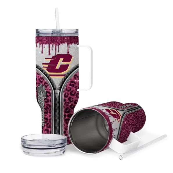customized central michigan chippewas leopard zipper maroon curved tumbler high quality.webp