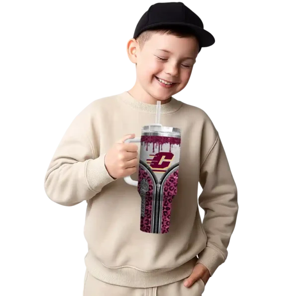 customized central michigan chippewas leopard zipper maroon curved tumbler latest model.webp