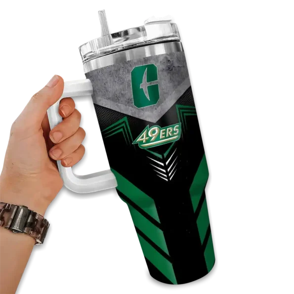 customized charlotte 49ers arrow armor green black curved tumbler fashion forward.webp