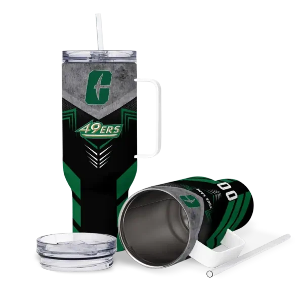 customized charlotte 49ers arrow armor green black curved tumbler high quality.webp