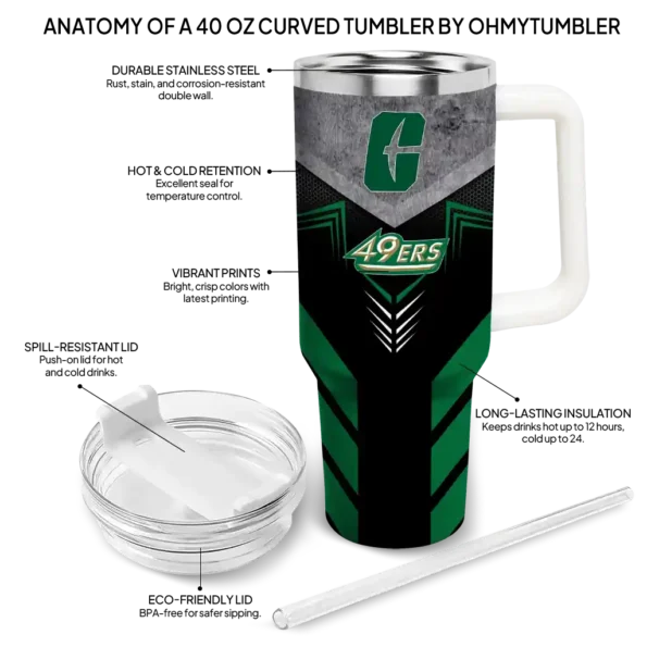 customized charlotte 49ers arrow armor green black curved tumbler new arrival.webp