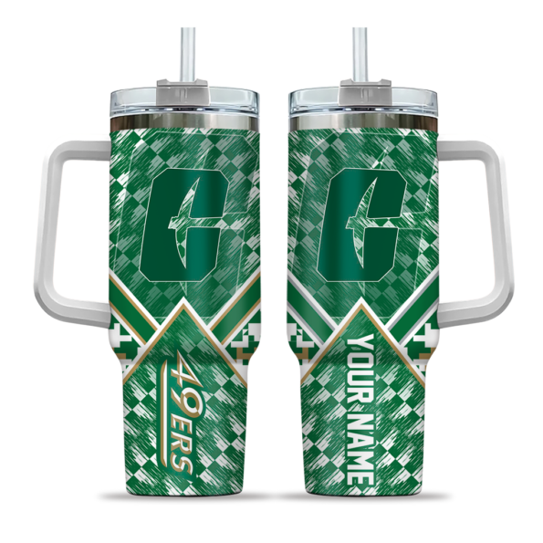 customized charlotte 49ers chevron angle green curved tumbler best selling.webp