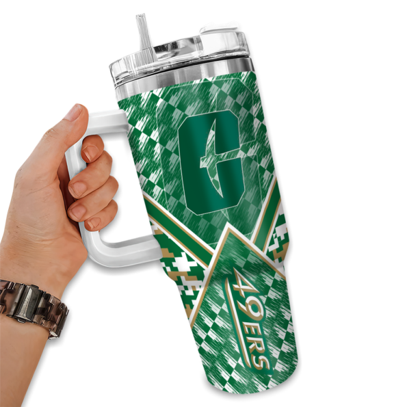 customized charlotte 49ers chevron angle green curved tumbler fashion forward.webp