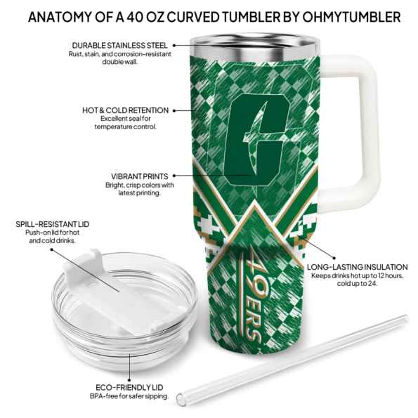 customized charlotte 49ers chevron angle green curved tumbler new arrival.webp