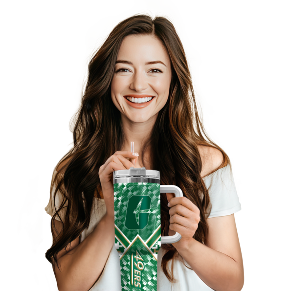 customized charlotte 49ers chevron angle green curved tumbler premium grade.webp