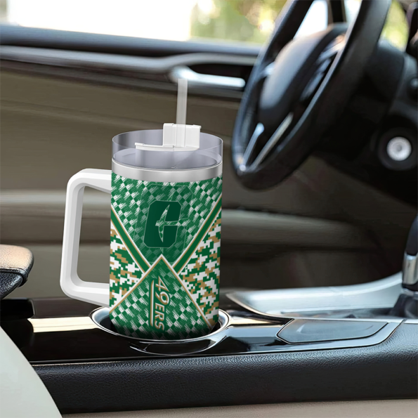 customized charlotte 49ers chevron angle green curved tumbler trendy.webp