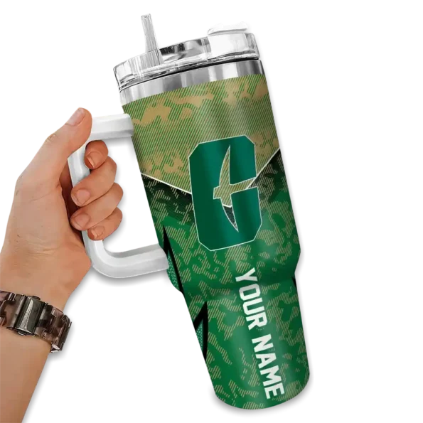 customized charlotte 49ers chevron stripe green curved tumbler fashion forward.webp