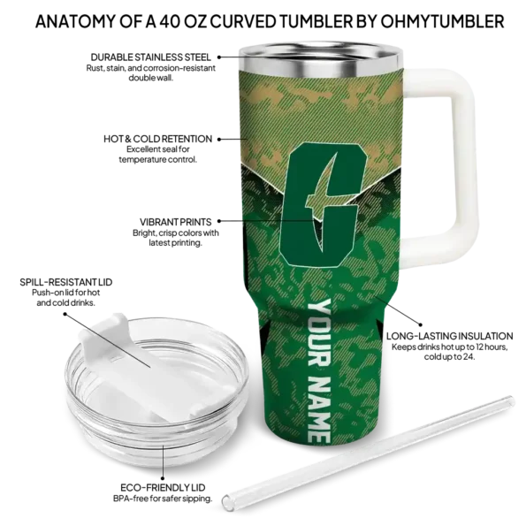customized charlotte 49ers chevron stripe green curved tumbler new arrival.webp