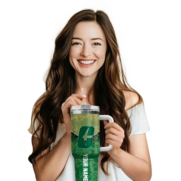 customized charlotte 49ers chevron stripe green curved tumbler premium grade.webp
