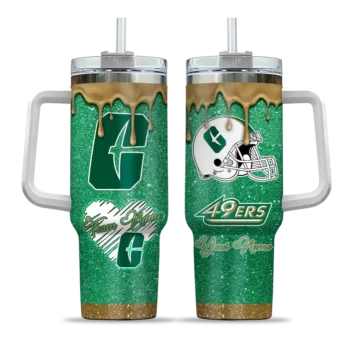 customized charlotte 49ers heart helmet motif green curved tumbler best selling.webp