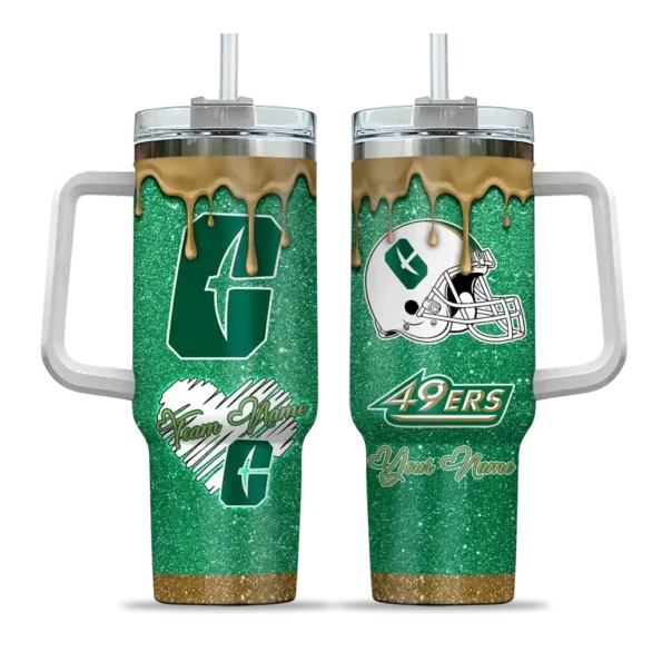 customized charlotte 49ers heart helmet motif green curved tumbler best selling.webp