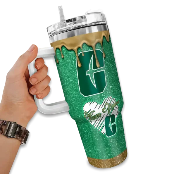 customized charlotte 49ers heart helmet motif green curved tumbler fashion forward.webp