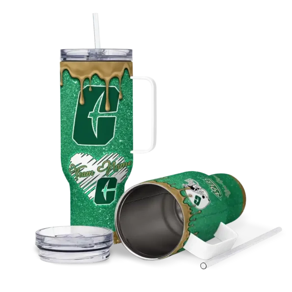customized charlotte 49ers heart helmet motif green curved tumbler high quality.webp