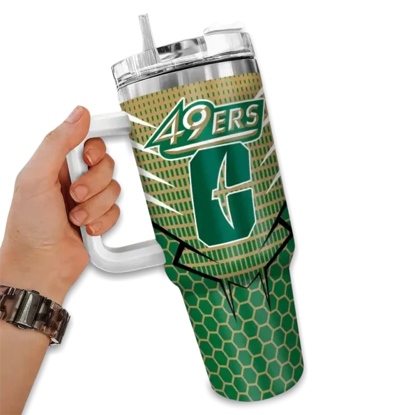 customized charlotte 49ers hex texture green curved tumbler fashion forward.webp