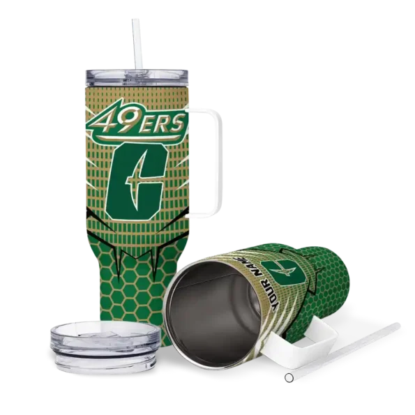 customized charlotte 49ers hex texture green curved tumbler high quality.webp