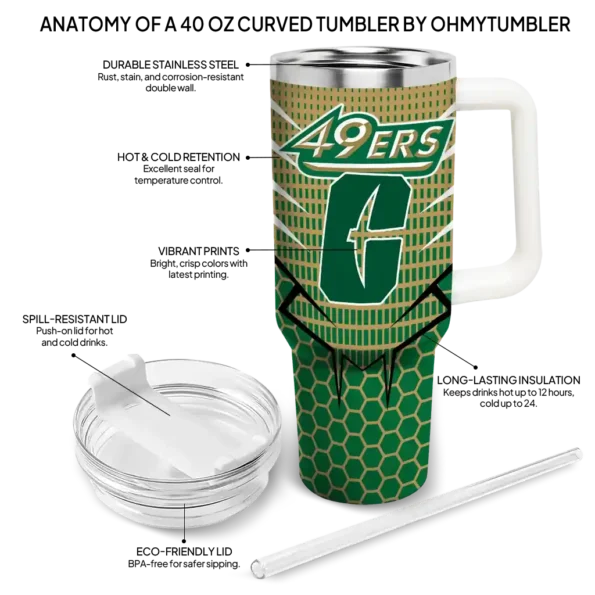 customized charlotte 49ers hex texture green curved tumbler new arrival.webp
