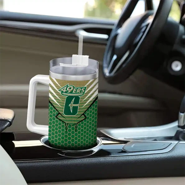 customized charlotte 49ers hex texture green curved tumbler trendy.webp