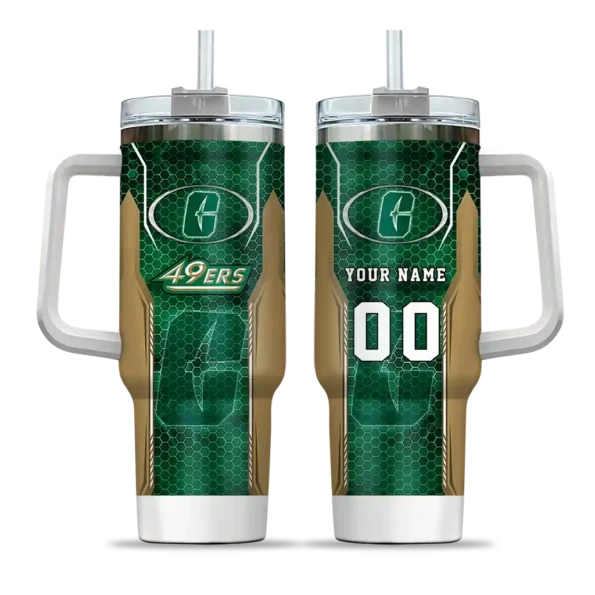 customized charlotte 49ers hexagon armor green curved tumbler best selling.webp