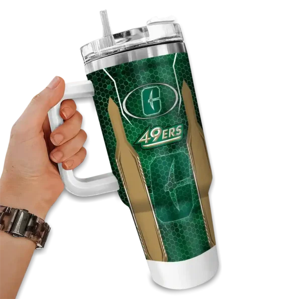 customized charlotte 49ers hexagon armor green curved tumbler fashion forward.webp
