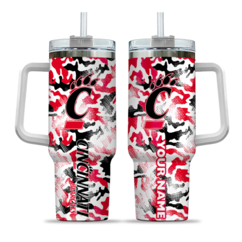 customized cincinnati bearcats camo mashup red white curved tumbler best selling.webp