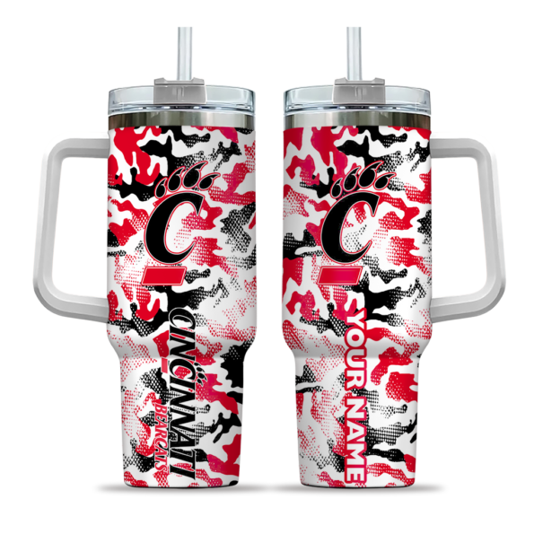 customized cincinnati bearcats camo mashup red white curved tumbler best selling.webp