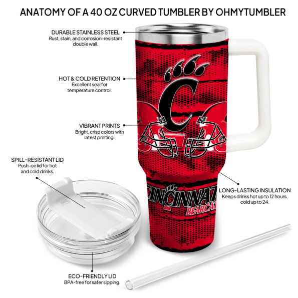 customized cincinnati bearcats honey streaks red curved tumbler new arrival.webp