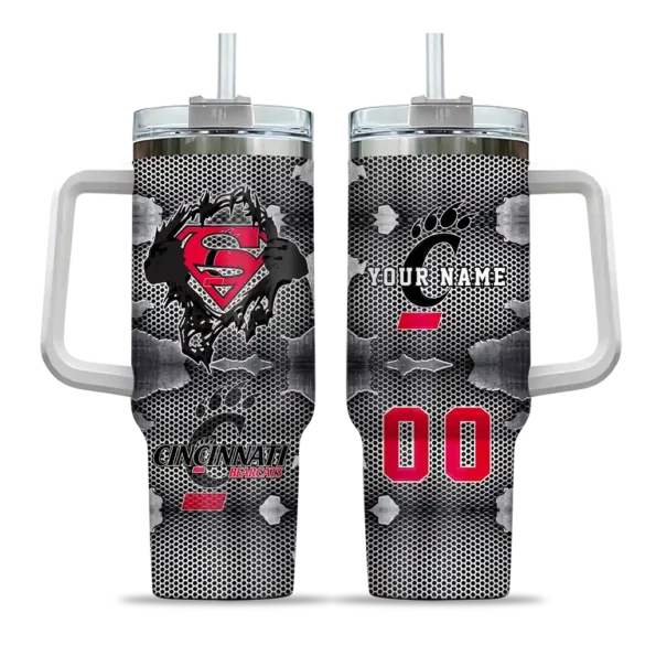 customized cincinnati bearcats superman shield red gray curved tumbler best selling