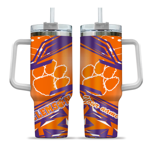 customized clemson tigers abstract paths orange curved tumbler best selling