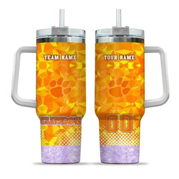 customized clemson tigers geometric prism orange curved tumbler best selling