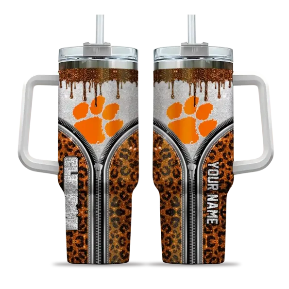 customized clemson tigers leopard zipper orange curved tumbler best selling