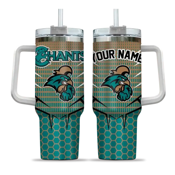 customized coastal carolina chanticleers hex texture green curved tumbler best selling