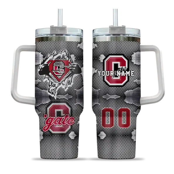 customized colgate raiders superman shield maroon gray curved tumbler best selling