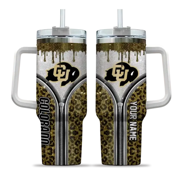customized colorado buffaloes leopard zipper gold curved tumbler best selling