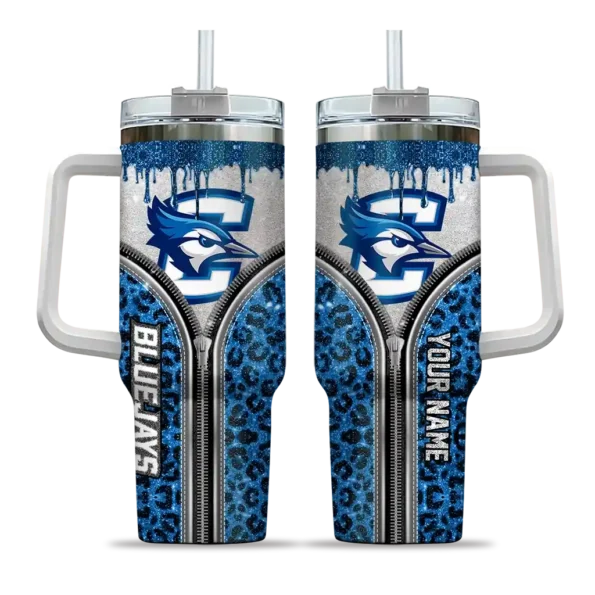 customized creighton bluejays leopard zipper blue curved tumbler best selling
