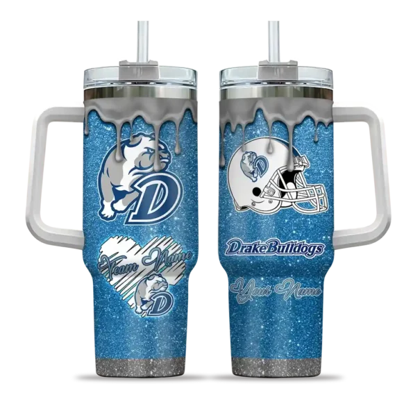 customized drake bulldogs heart helmet motif blue curved tumbler best selling