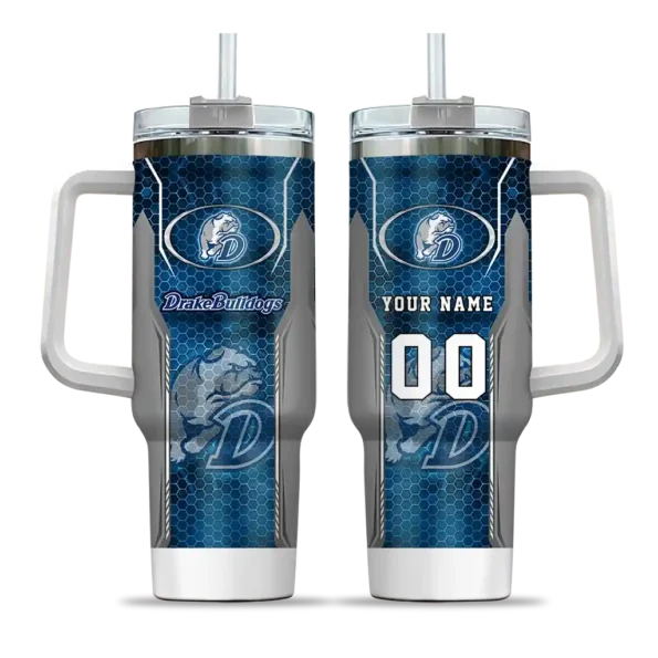 customized drake bulldogs hexagon armor blue curved tumbler best selling