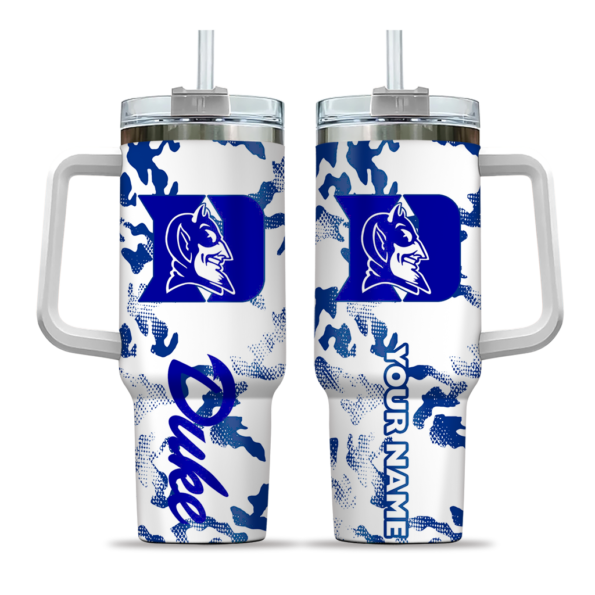 customized duke blue devils camo mashup blue white curved tumbler best selling