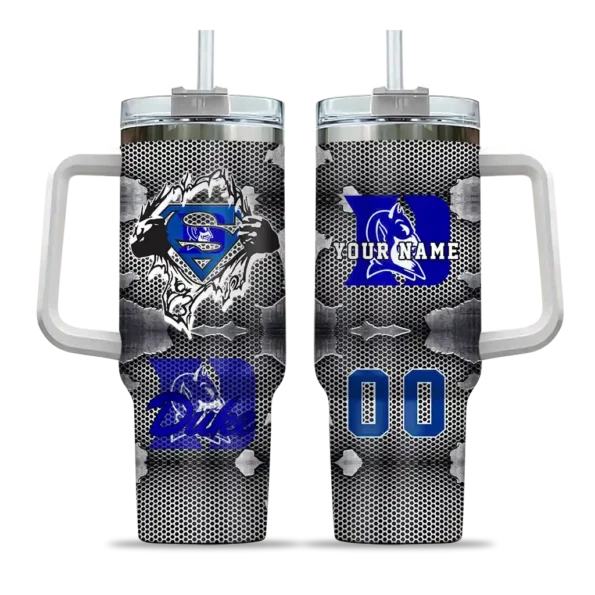 customized duke blue devils superman shield blue gray curved tumbler best selling