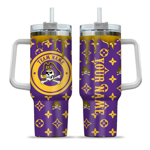 customized east carolina pirates bullseye drips purple curved tumbler best selling