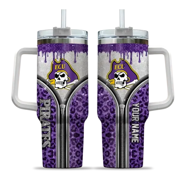 customized east carolina pirates leopard zipper purple curved tumbler best selling
