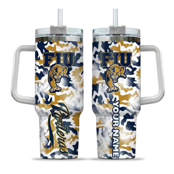 customized fiu panthers camo mashup blue white curved tumbler best selling