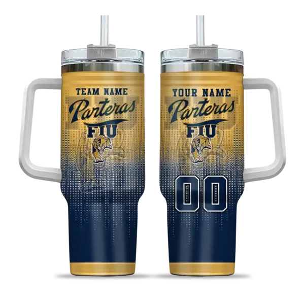 customized fiu panthers gradient dots blue curved tumbler best selling
